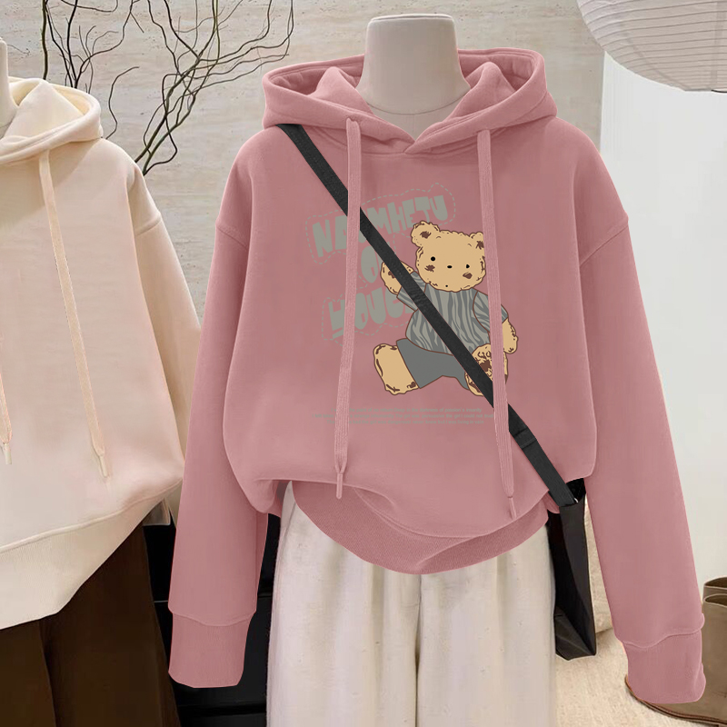 设计感小众秋冬新款2025加绒加厚套头连帽卫衣女短款宽松韩版外套