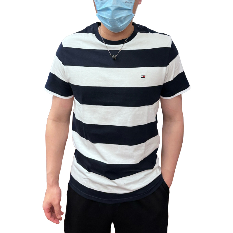 TOMMY HILFIGER大条纹短袖T恤夏季男士撞色上衣78JB116【香港直邮】
