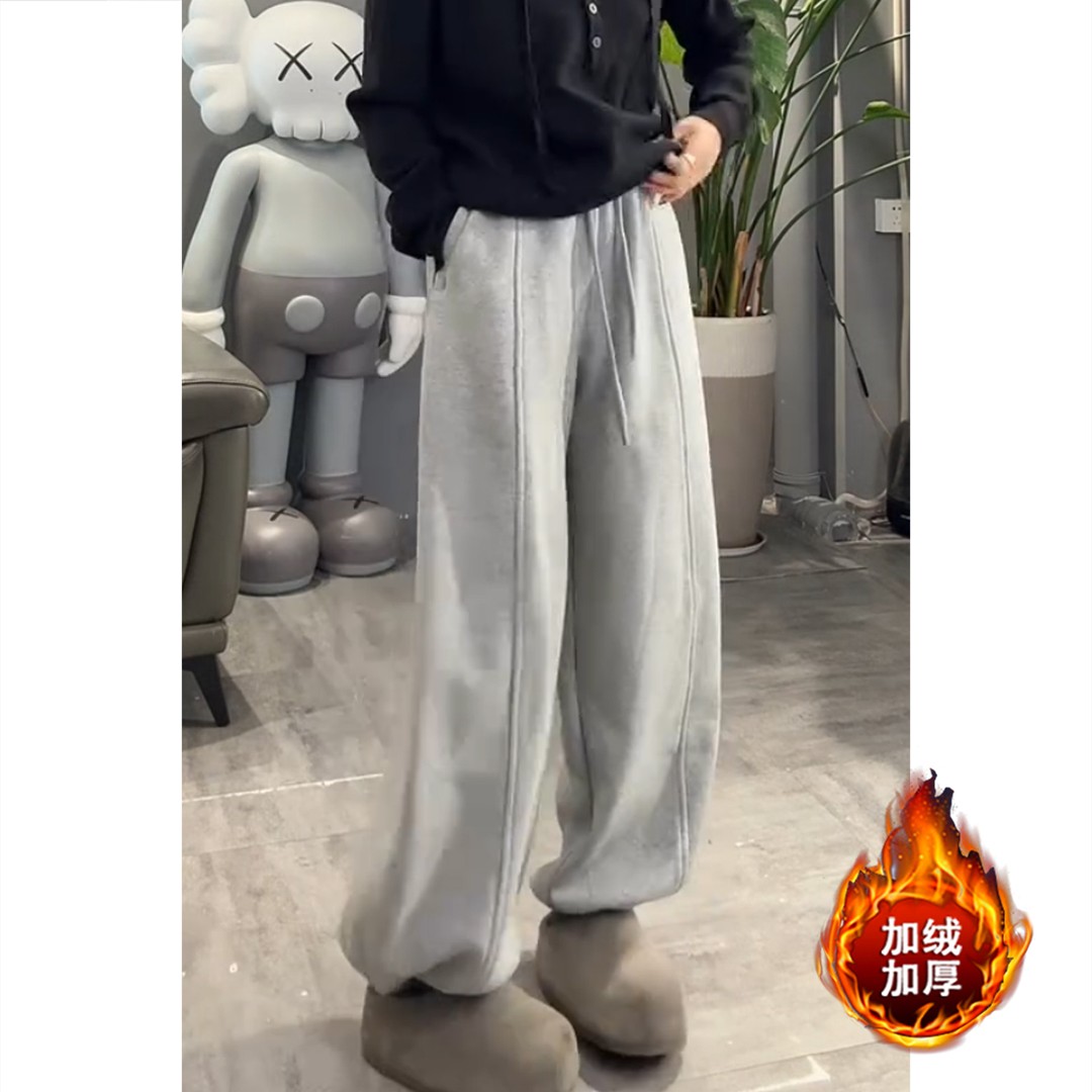 新款女冬季保暖阔腿裤束脚两穿百搭松紧腰灯笼裤宽松加绒休闲裤子