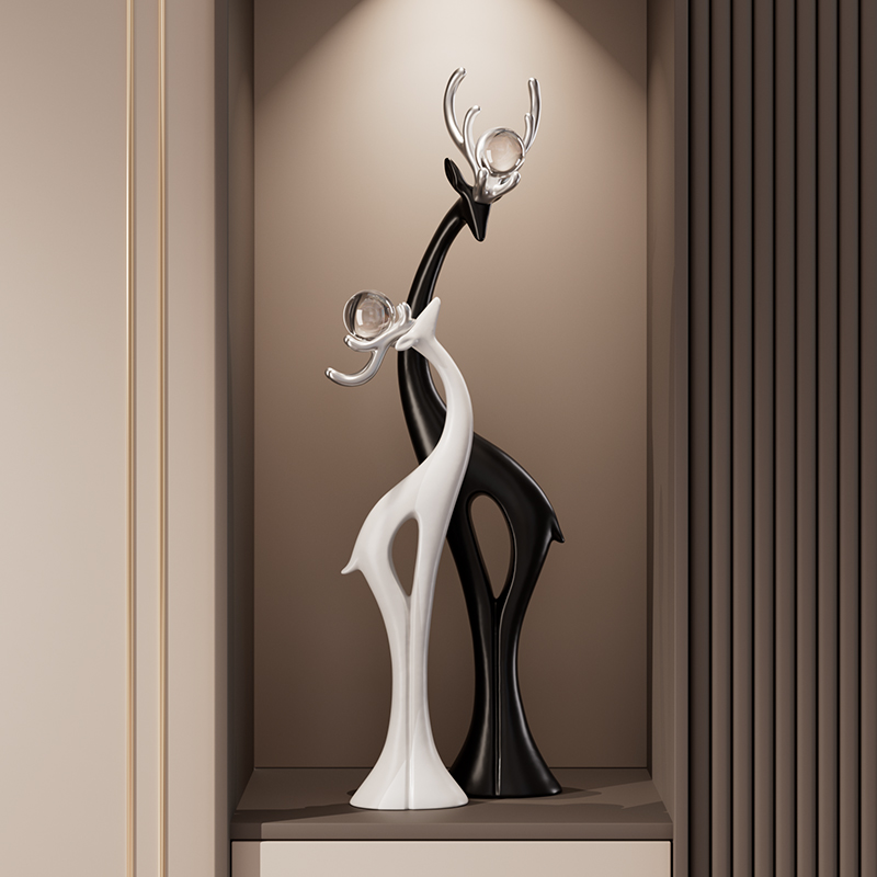 现代简约招财鹿摆件客厅入户玄关壁龛高级感电视柜装饰品乔迁礼物