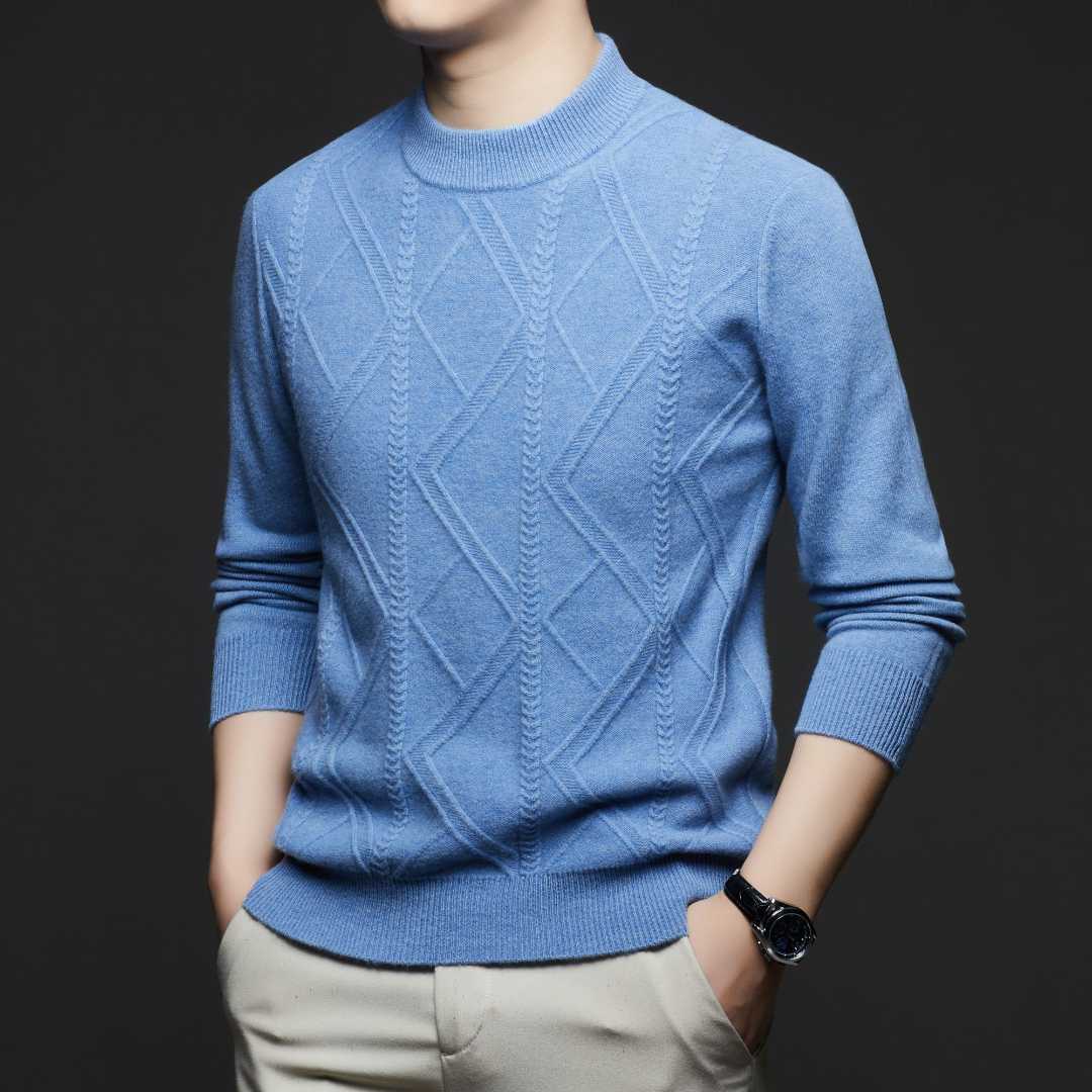 【重磅加厚100%纯羊毛】冬季新款男士圆领提花加厚百搭高档毛衣958