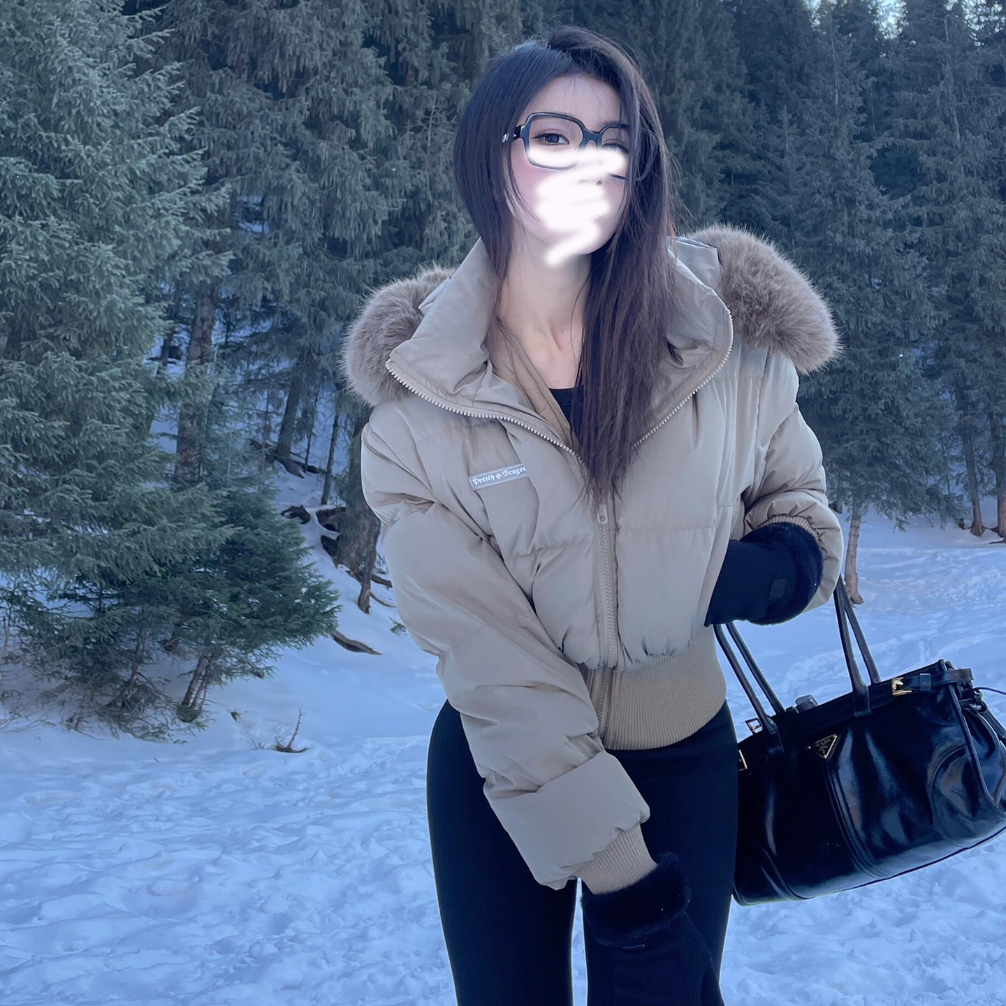 美式高级感收腰棉服女2025年冬季新款大毛领连帽棉衣加厚显瘦外套