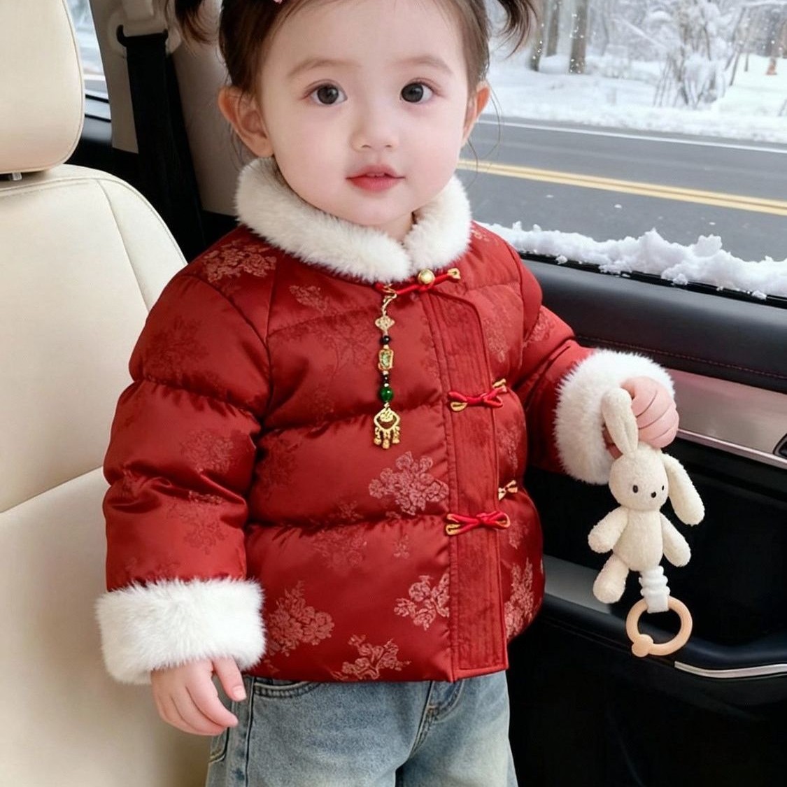 女宝抓周秋冬季加绒加厚冬天衣服婴儿童周岁小孩新款外出拜年礼服