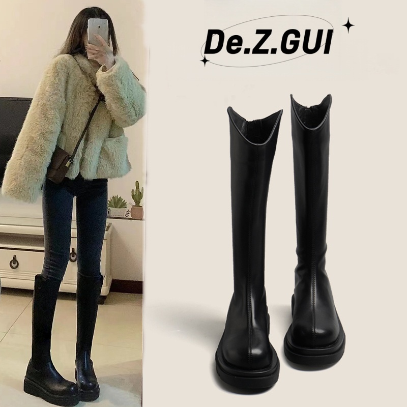 时尚马丁靴女2025秋冬新款长筒靴厚底高筒骑士靴瘦瘦女靴加绒长靴