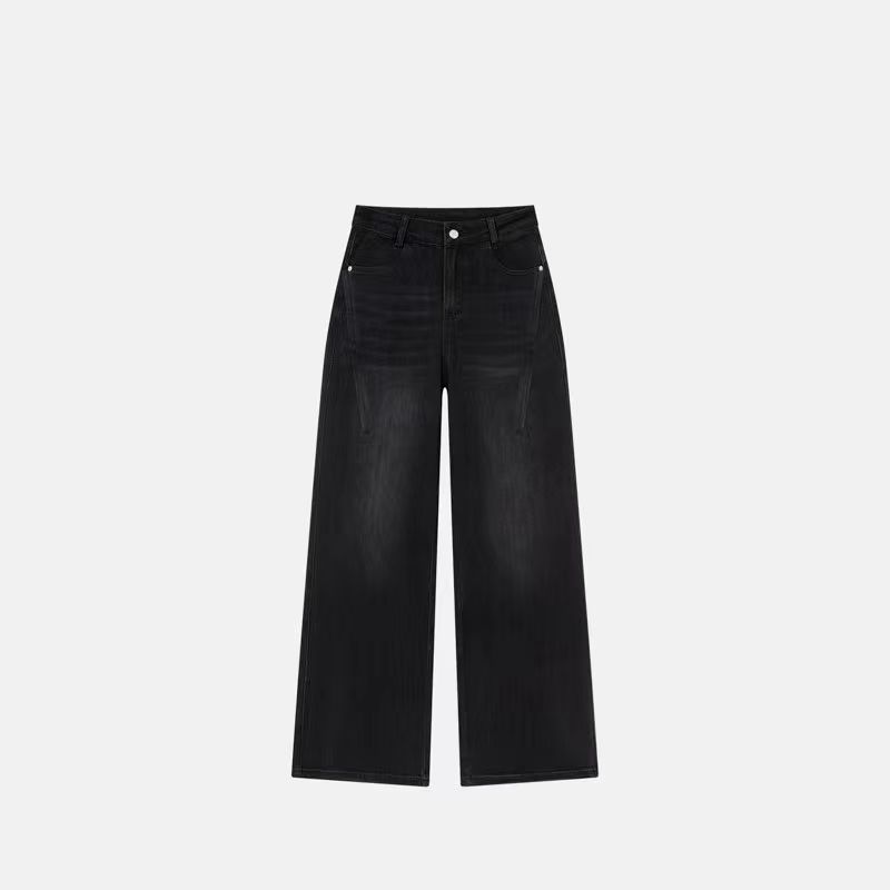 2025秋冬大黑牛高腰宽松显瘦显腿长窄版直筒弹力阔腿牛仔裤女104