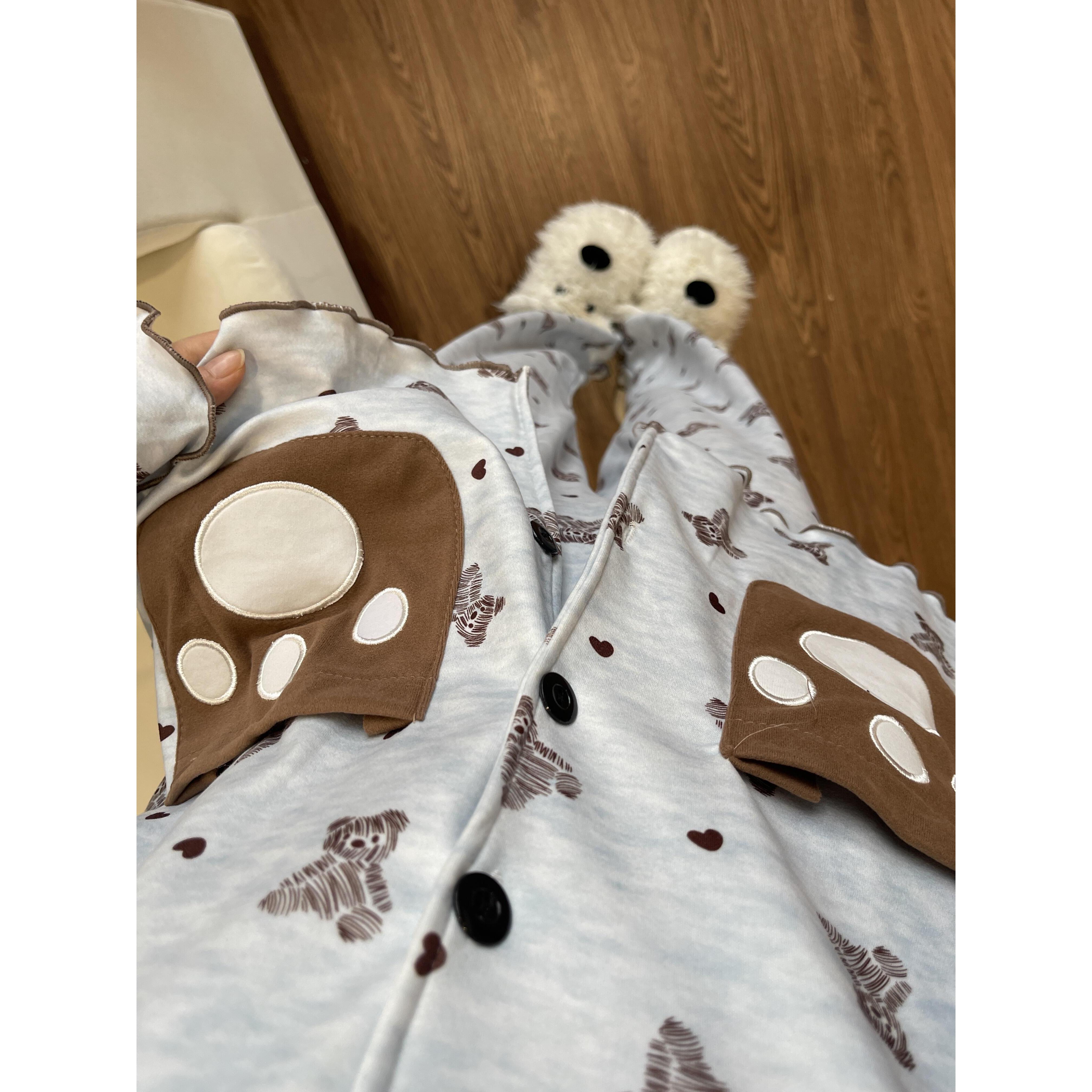 小熊出没可爱趣味卡通印花睡衣女早秋新款休闲舒适外穿家居服套装