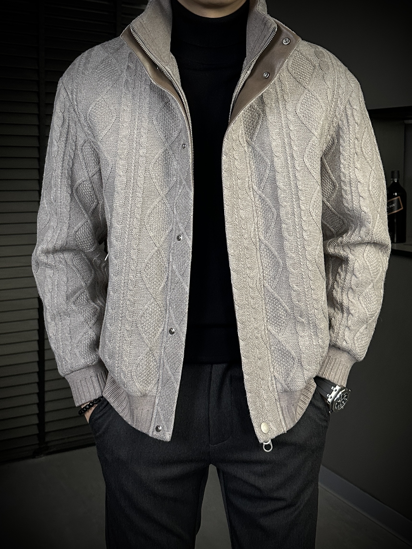 KING&GUCH【鹅绒✚针织】秋冬季新款商务休闲百搭立领羽绒服5256