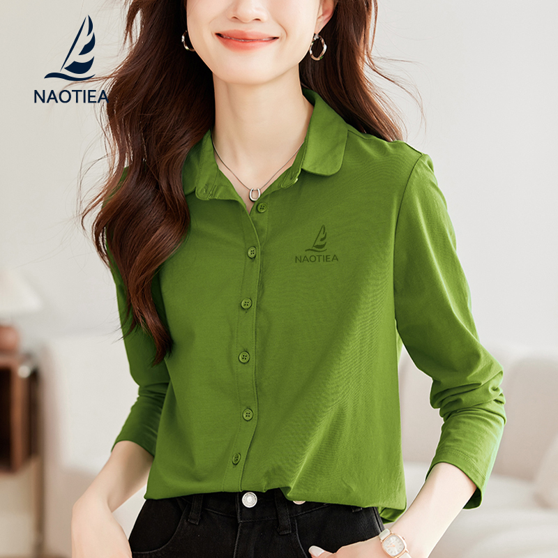 纳奥蒂尔小帆船长袖翻领POLO衫女2025春秋新款T恤衬衫开衫外套