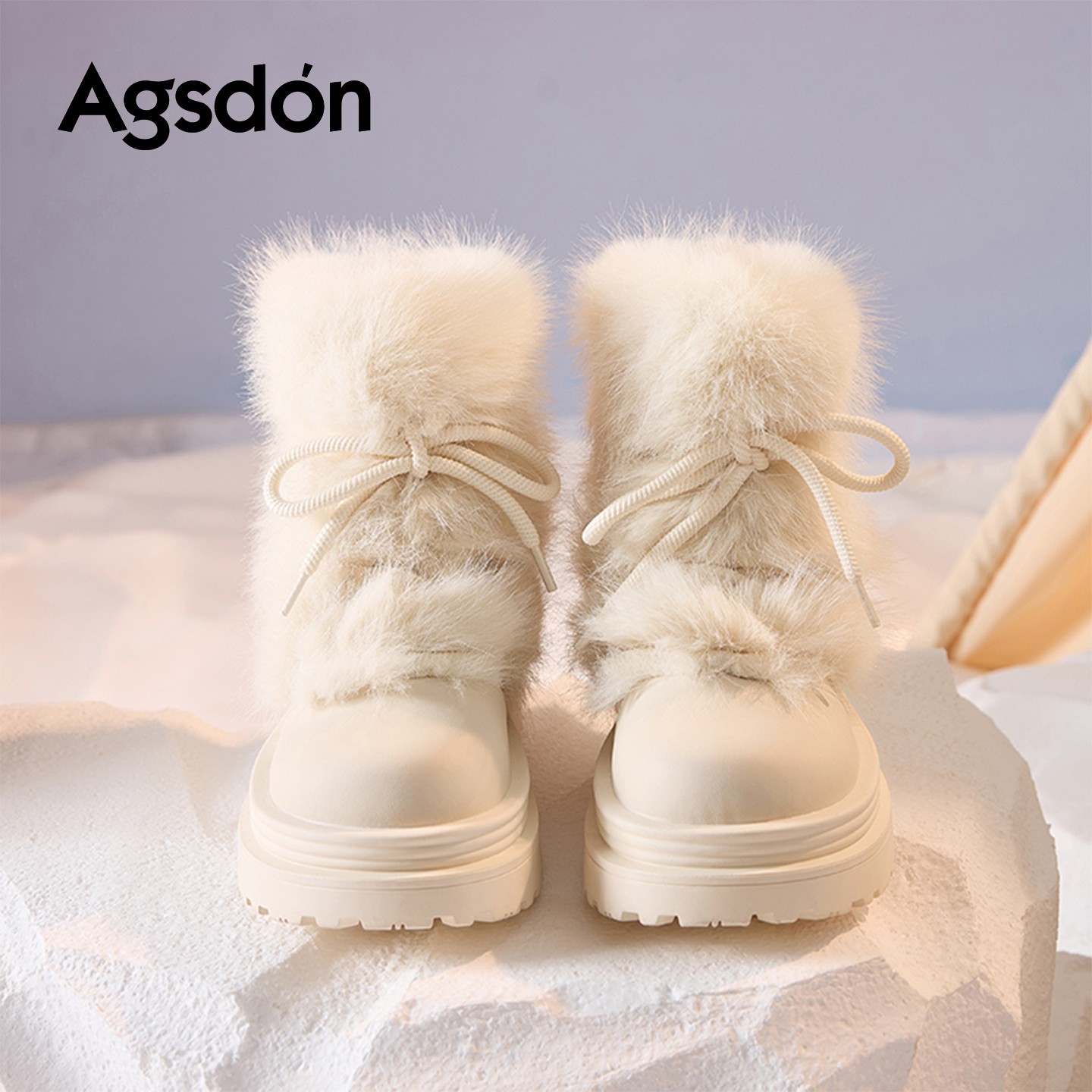 /奥古狮登白色雪地靴女款2025新款冬厚底加绒东北大头毛毛短靴子Q