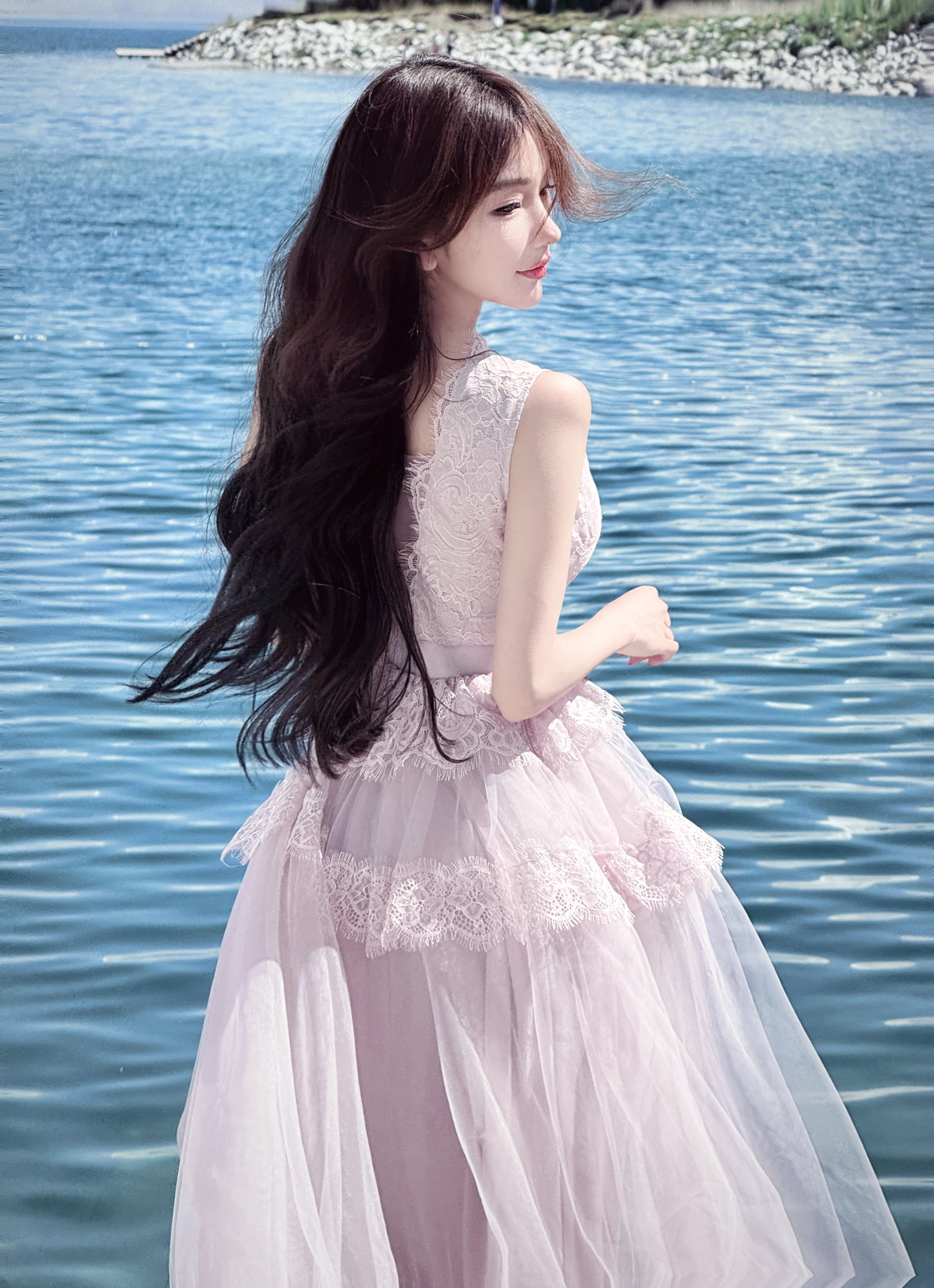 WW定制「紫萤礼雾」蕾丝气质洋气时尚夏季无袖小众设计感连衣裙