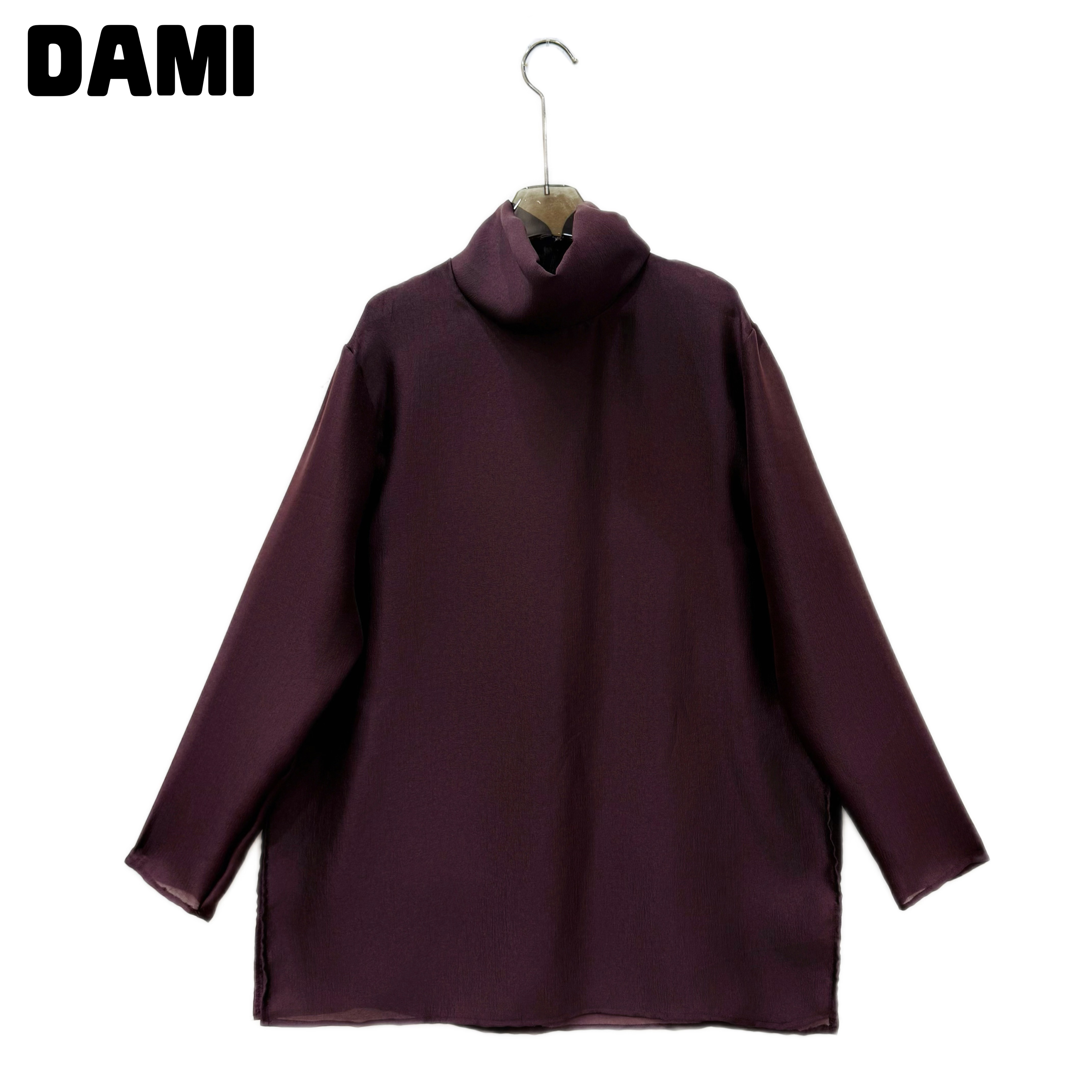 【大蜜】7236#高领长袖法式常规纯色立领T恤打底衫中长款