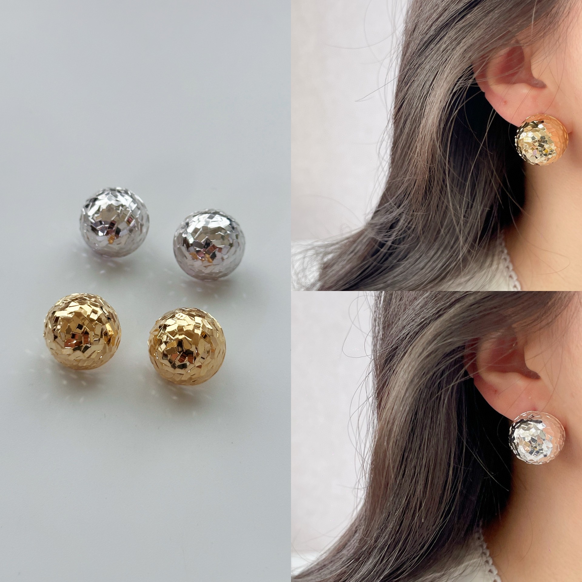 铜合金耳饰 简约上班族耳饰2CM碎冰冰时尚耳环小巧ins饰品耳扣