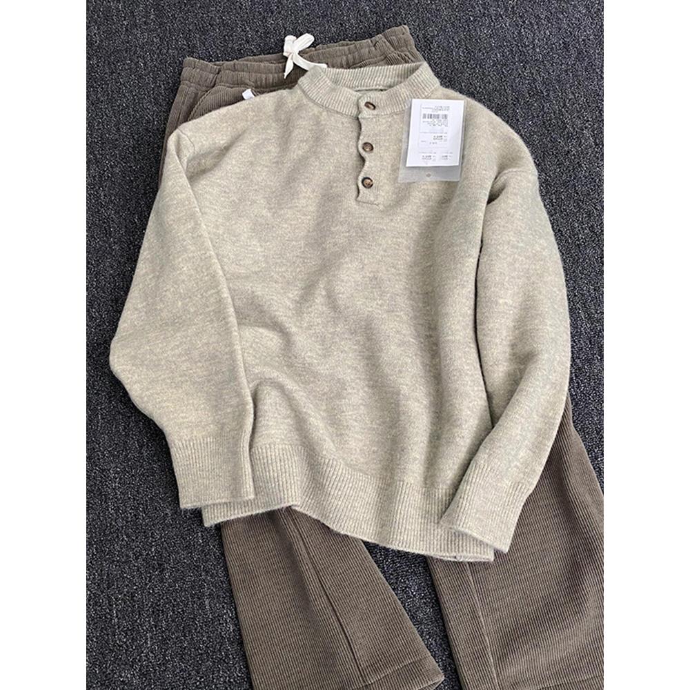 美式复古亨利领毛衣男款秋冬季慵懒高级感cleanfit内搭针织打底衫