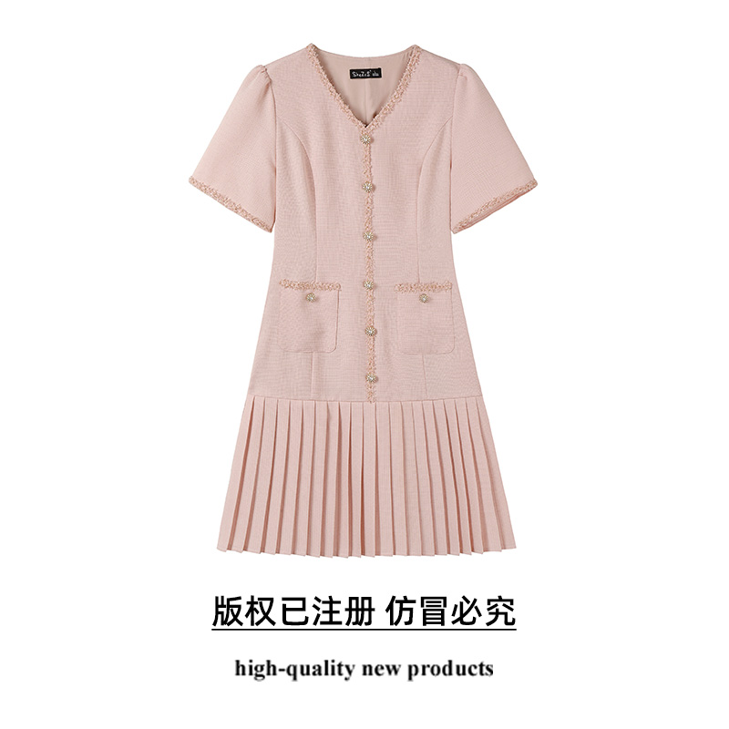 奢姿大码女装2025夏季轻奢通勤小香风连衣裙胖妹妹时尚百褶裙子