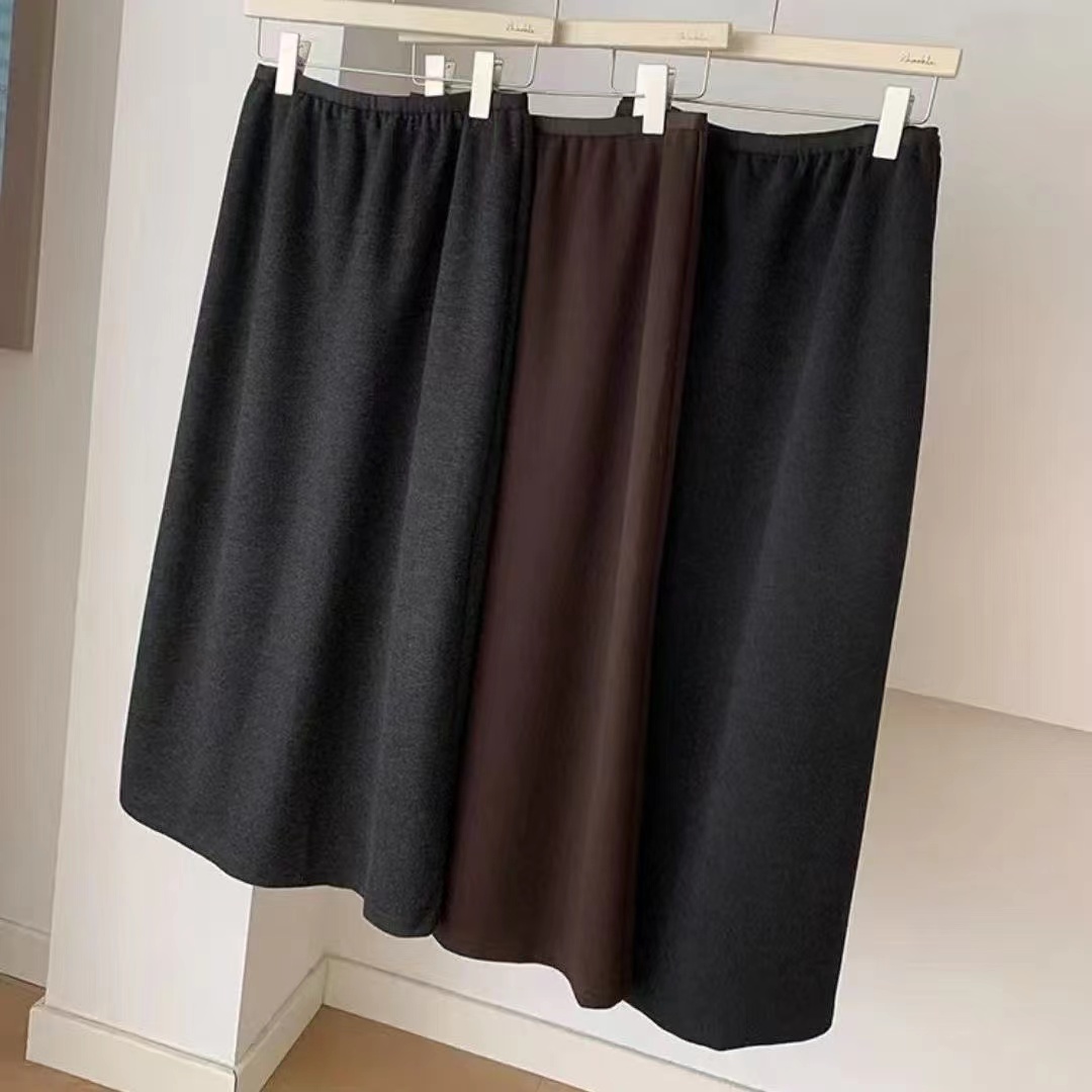 【醋酸羊绒+2个裙长】小个子秋冬直筒显瘦百搭高腰开叉中长款半身裙