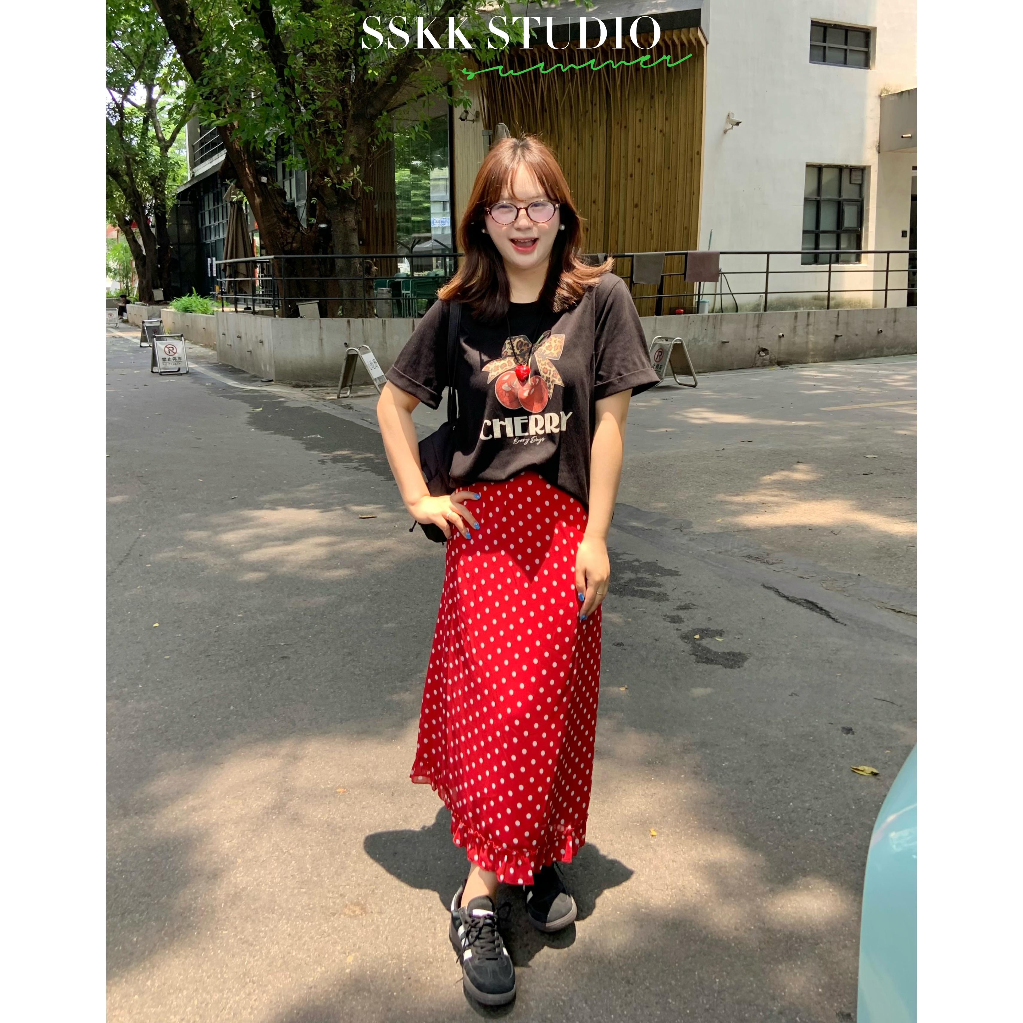 KMZY/KMZY山_山【夏日风情】微胖韩系夏季美式复古红色波点半身裙女