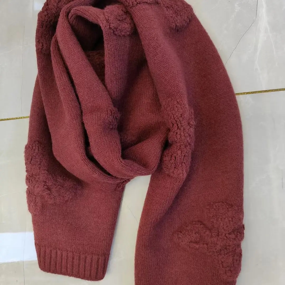 韩版针织围巾花朵纯色保暖护颈时尚百搭女冬季氛围感