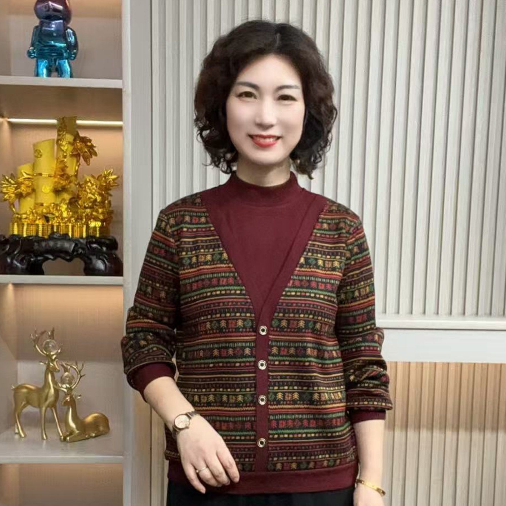 妈妈装流光流行时尚女装宽松冬装加绒冬款内搭独特漂亮装休闲长袖