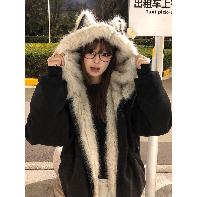 美式猫耳朵毛领座山雕男款秋冬季潮牌痞帅棉服高级感重磅硬挺夹克