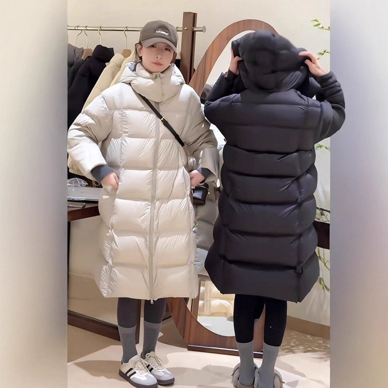 长款泡芙格2025新款冬季加厚保暖中长款休闲百搭白鸭绒羽绒服女