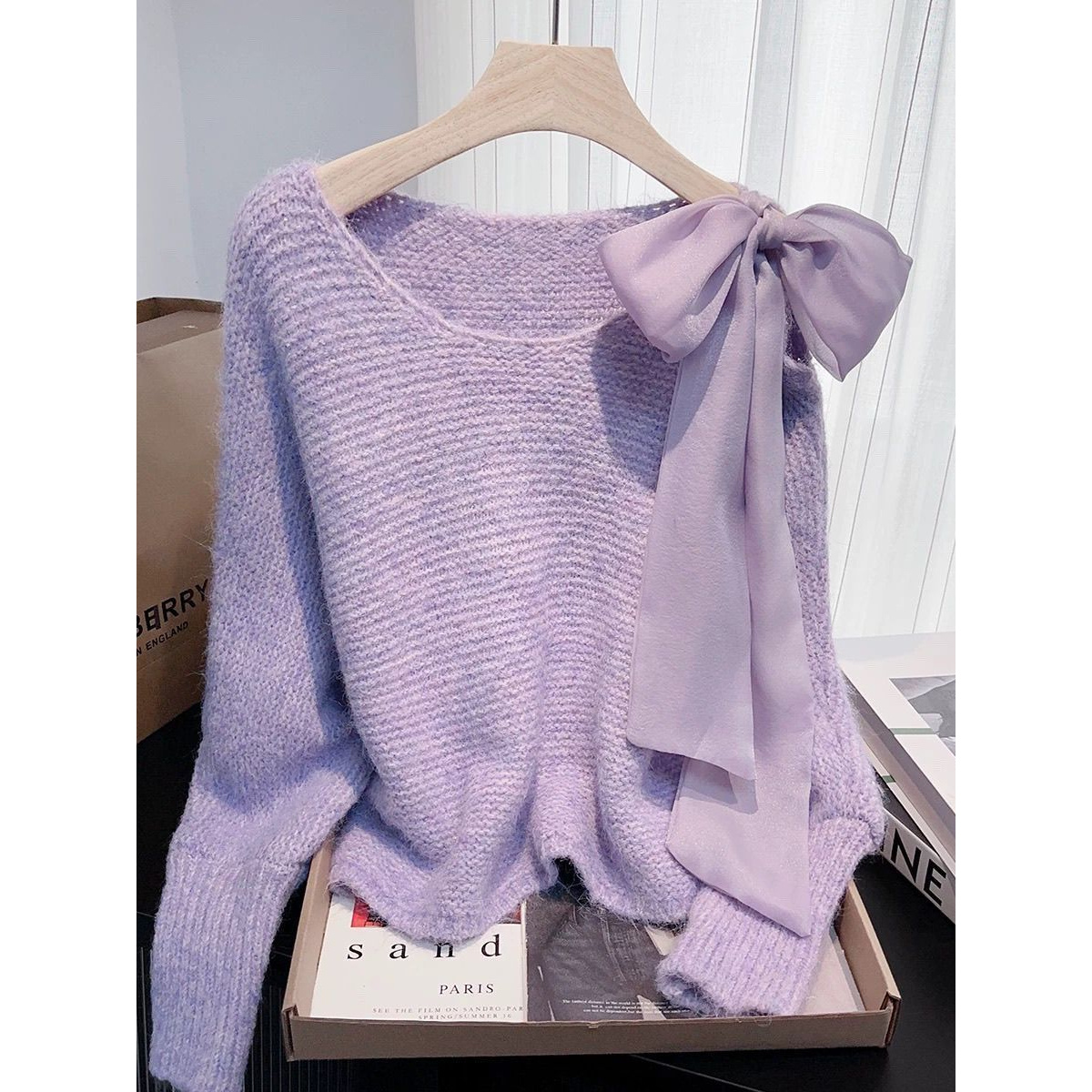 巨推荐，上身绝美！系带蝴蝶结秋冬季新款针织衫女宽松毛衣慵懒上衣