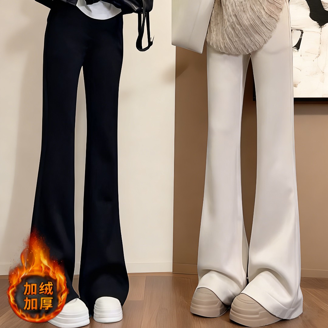 HNIH石艺2025秋冬季(高个子版）羊绒高腰90111加绒加厚休闲微喇裤