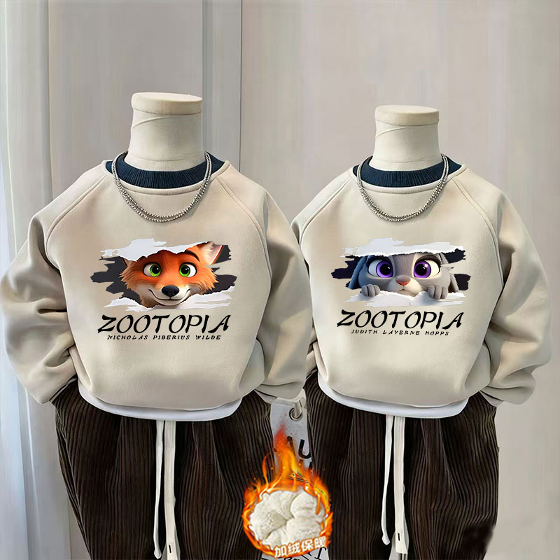 男女童疯狂动物城秋冬季新款圆领加绒卫衣中大童宝宝洋气百搭上衣
