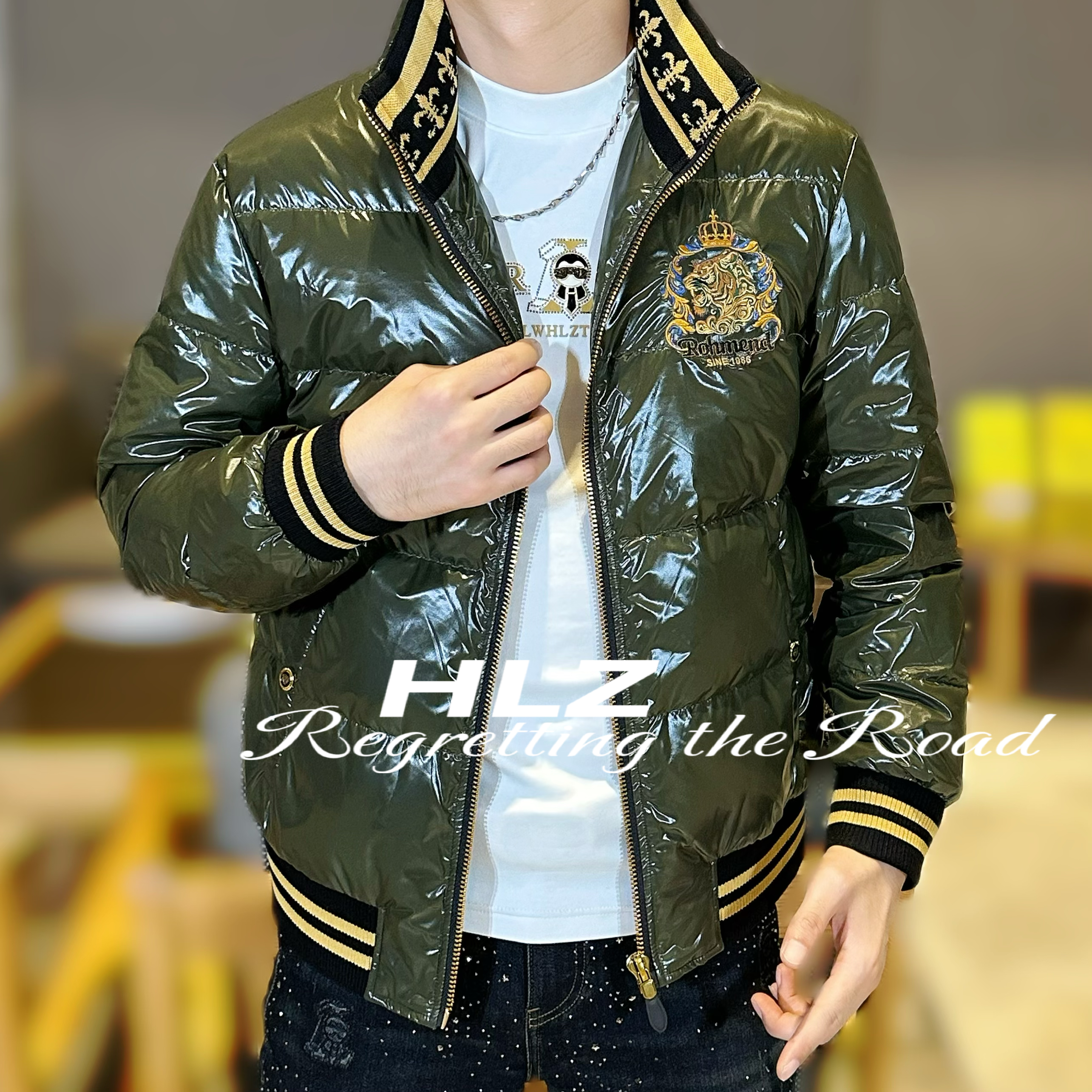 2025冬季新款男士高品质轻奢时尚立领虎头刺绣图案休闲羽绒服外套