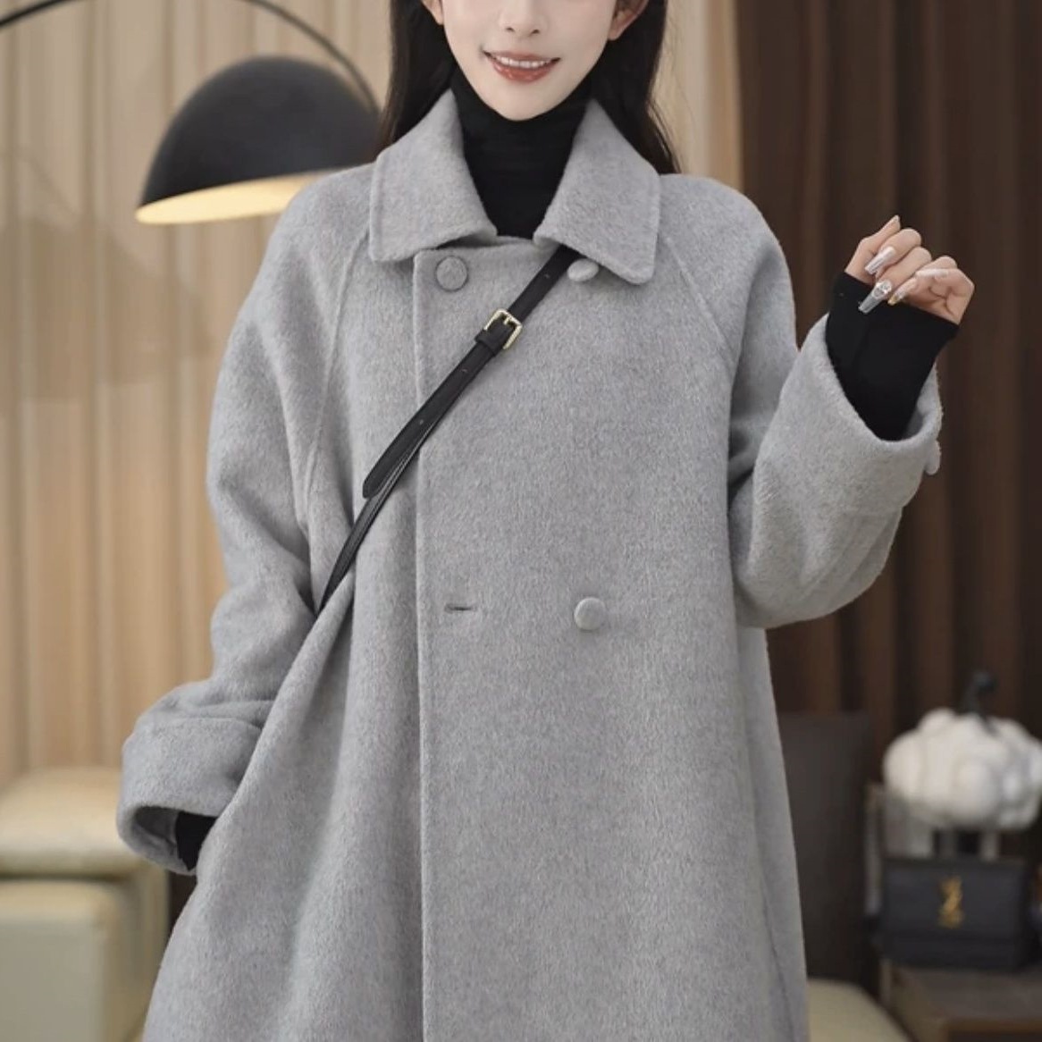 韩版秋冬显瘦中长款大衣小个子宽松2025女赫本风长毛呢气质外套女