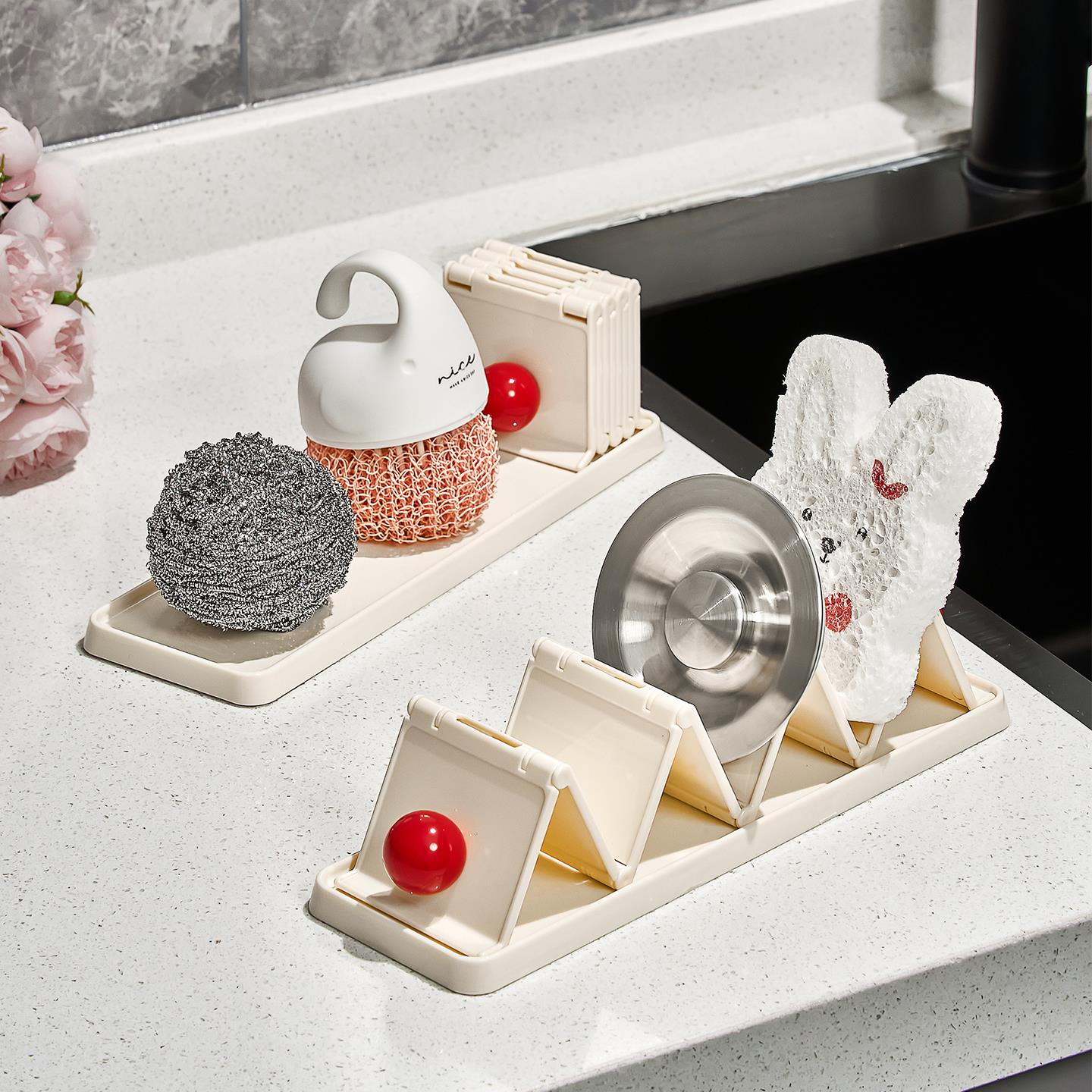 w型洗碗海绵沥水架厨房水槽边台面置物架钢丝球海绵擦收纳架神器