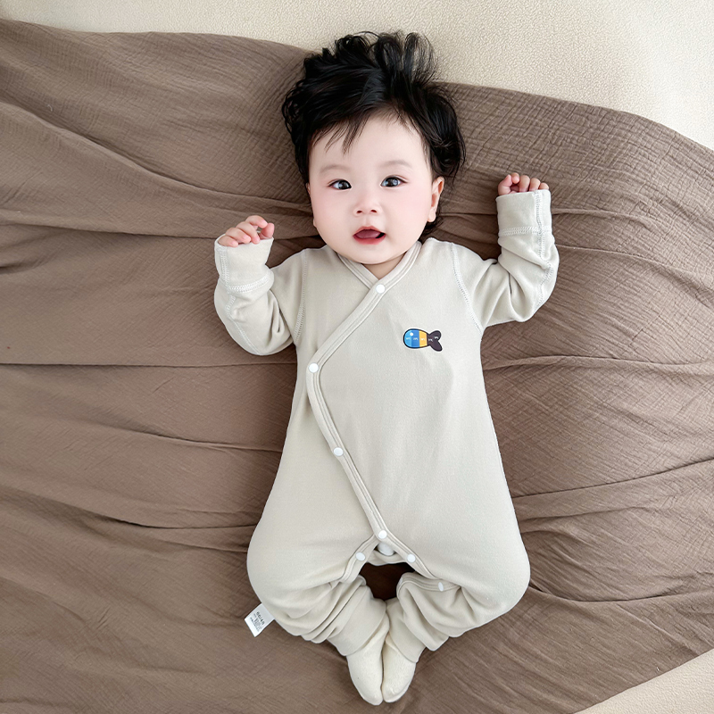 桑蚕丝宝宝连体衣加厚保暖斜开婴儿秋冬款哈衣儿童长袖睡衣a类