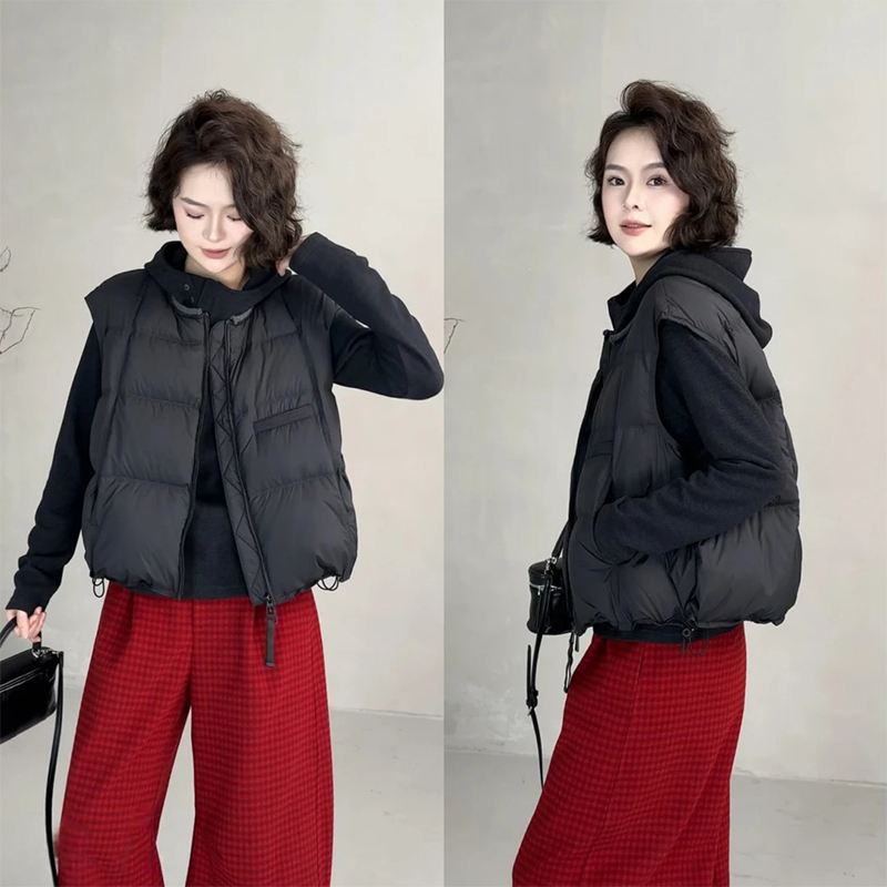 大码女装极简风宽松百搭棉服外套冬季爆款超显瘦舒适圆领坎肩马甲