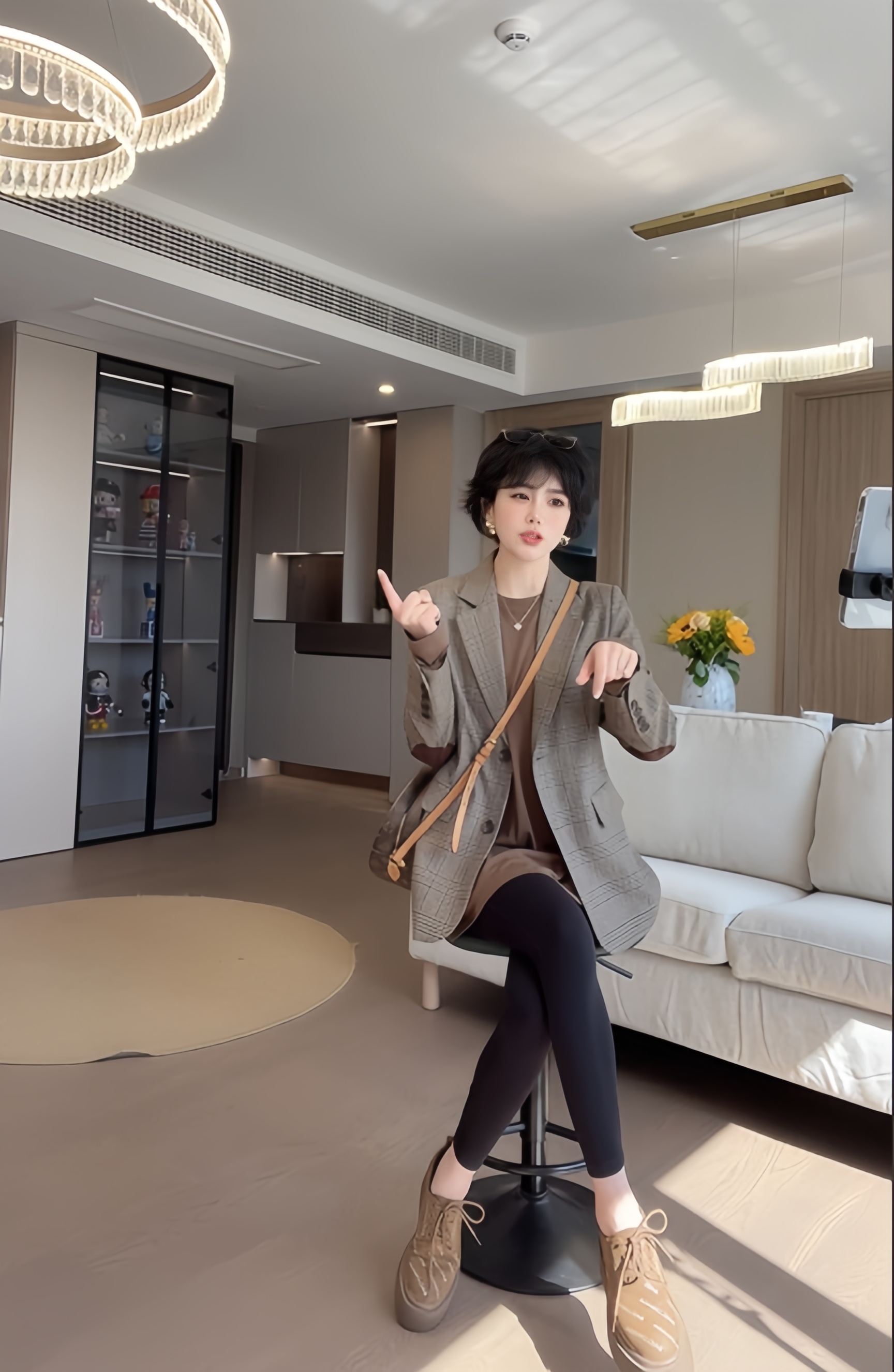 定制面料2025轻奢复古格纹西装外套尽显时尚优雅与高级感的气质