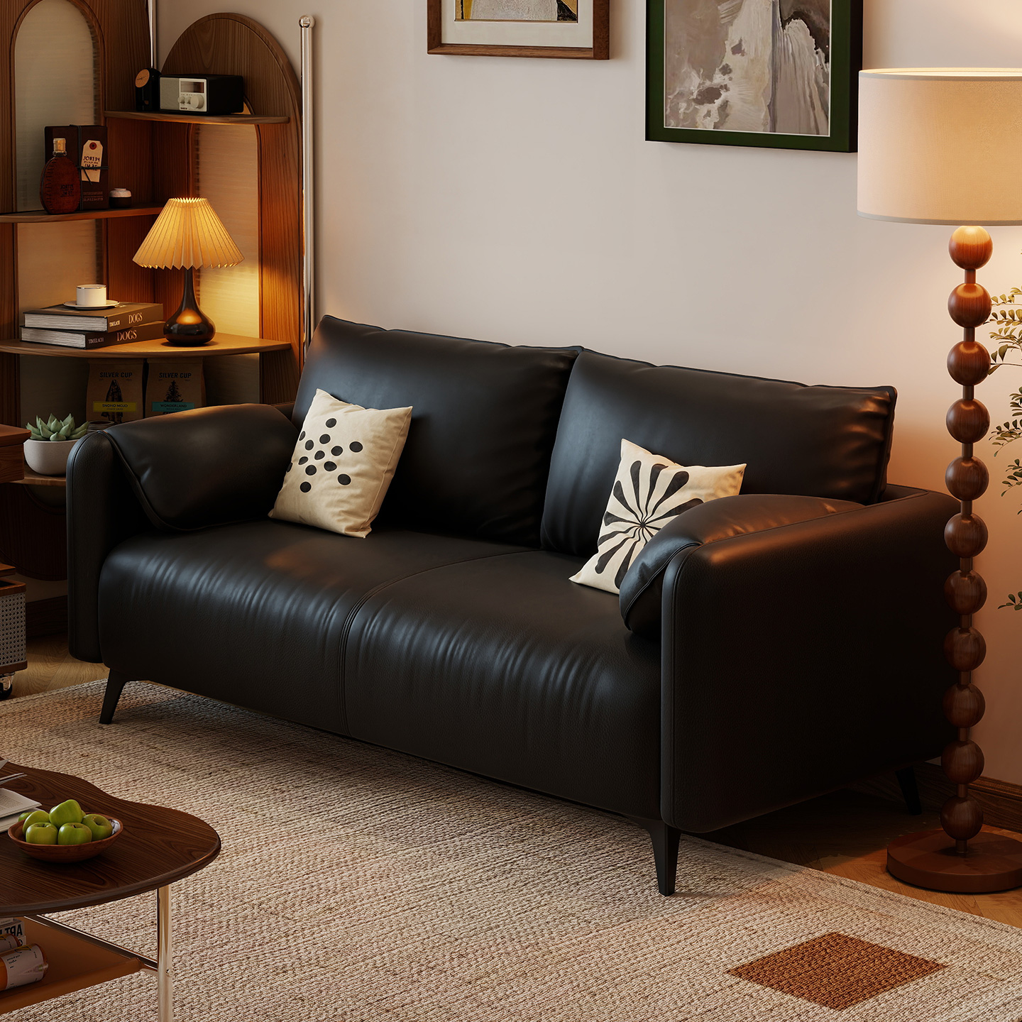 小户型出租房沙发客厅卧室双三人位公寓服装店简易卧室黑色小沙发