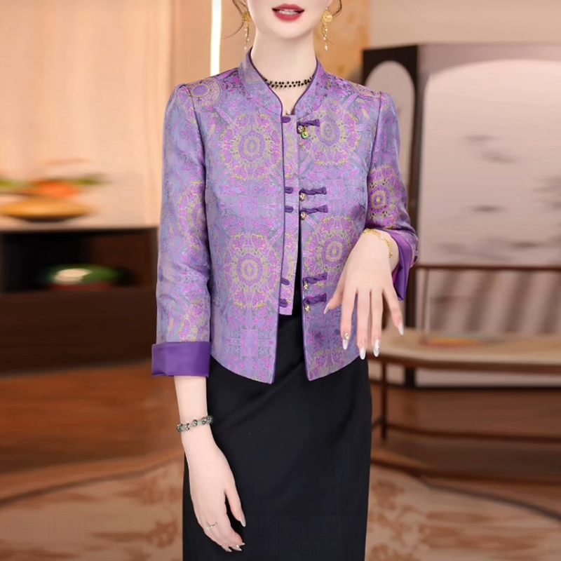 花罗缎新中式短款外套女2025冬季新款时尚复古气质提花中国风上衣