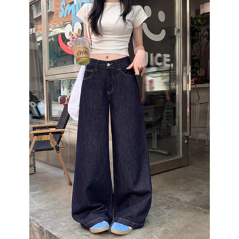 【不掉色+运费险】美式深蓝色牛仔裤女秋季2025新款宽松百搭垂感裤