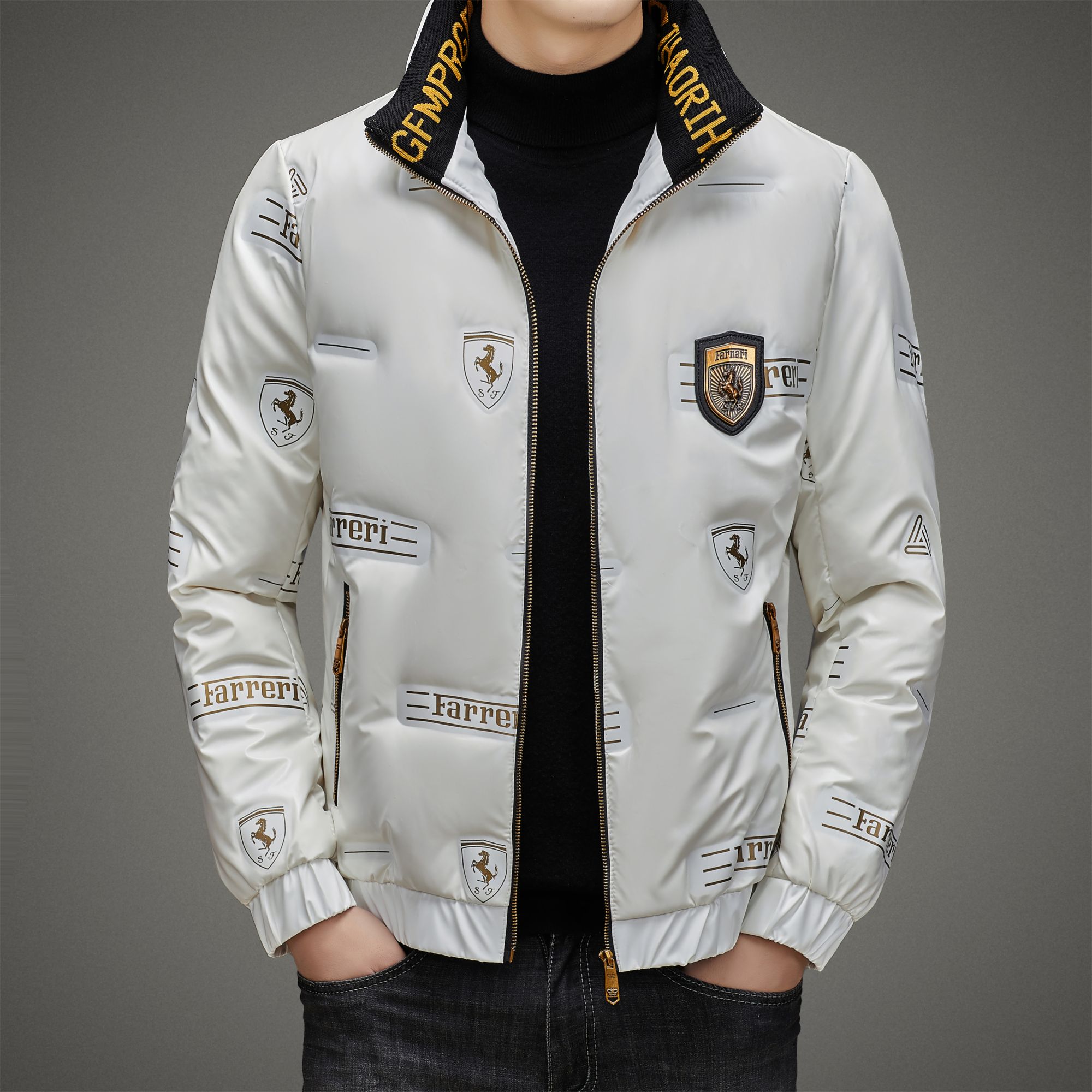 【专柜正品】秋冬季大牌男士羽绒服免烫立领短款防水保暖单面穿外套