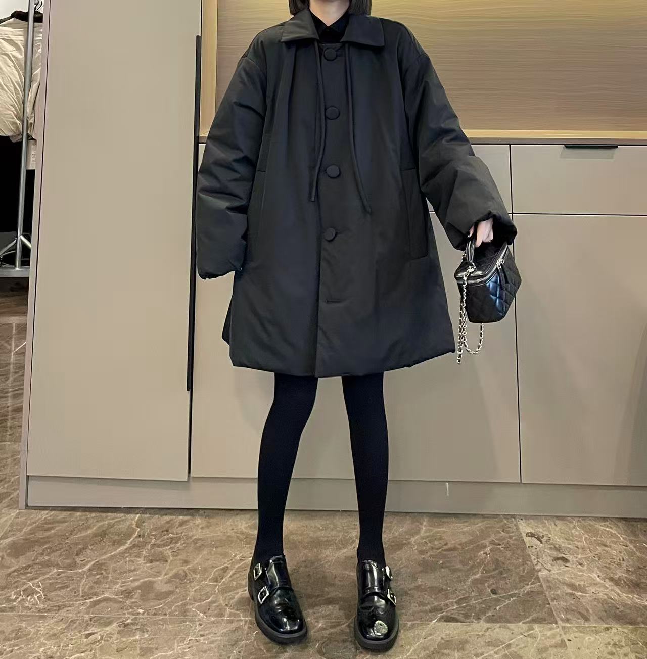 米可/MK-3049ZJ【POLO领抽绳娃娃版中长款棉服】时尚冬季新款棉服