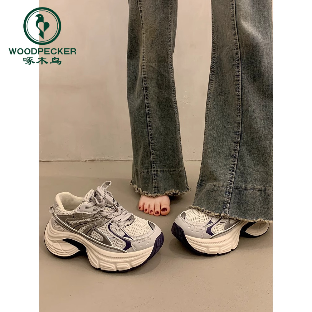 啄木鸟厚底老爹鞋女增高显脚小2025年新款欧货秋冬百搭休闲运动鞋