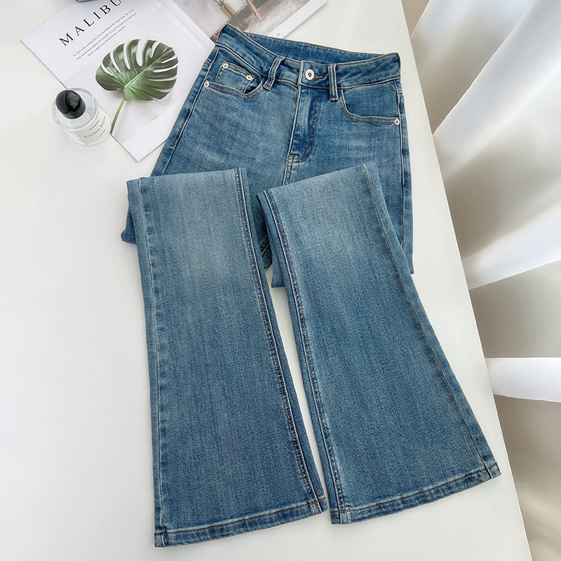 高腰微喇牛仔裤女2025早秋新款弹力修身显瘦小个子九分喇叭裤长裤