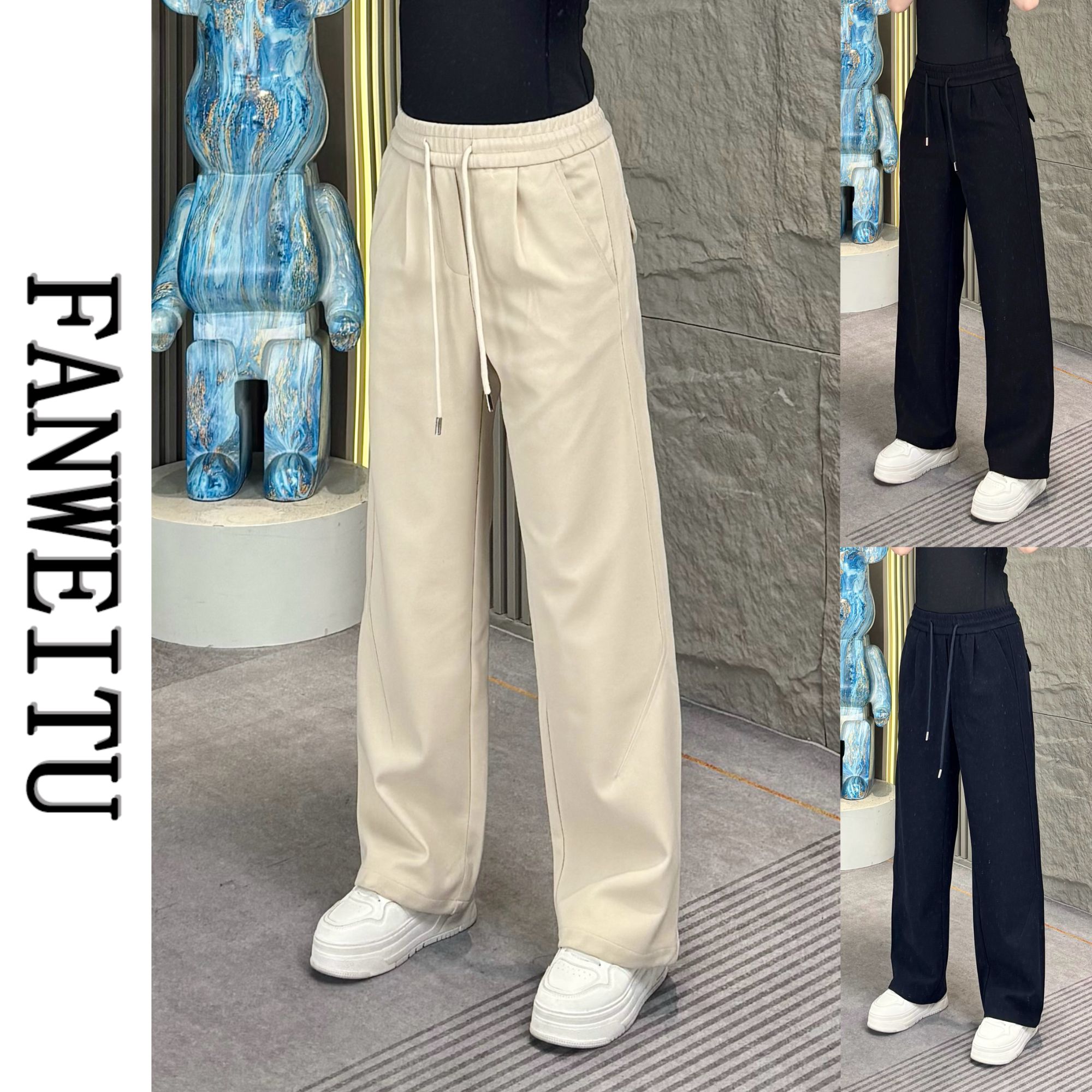 2025秋冬男士双面尼加厚宽松阔腿休闲裤时尚运动垂感显瘦长裤6776