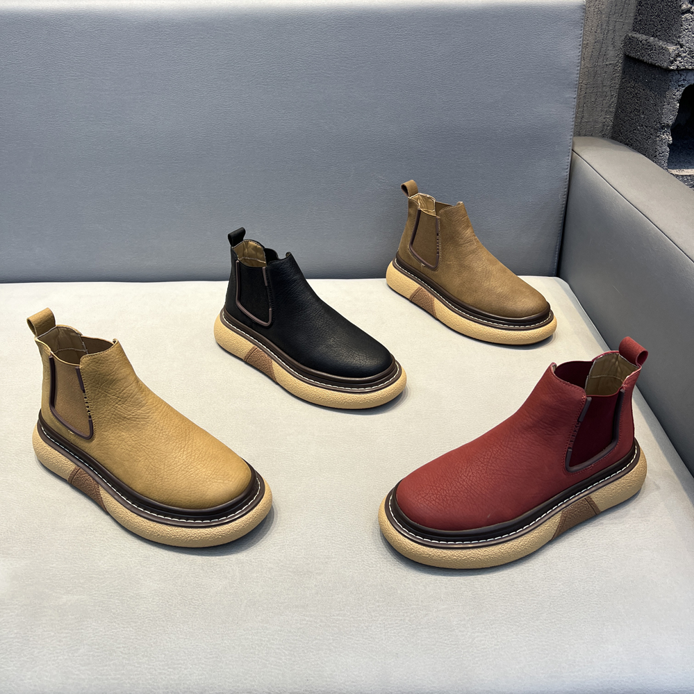 简约百搭切尔西靴时尚男士短靴秋冬单棉同款加绒保暖一脚蹬高帮鞋