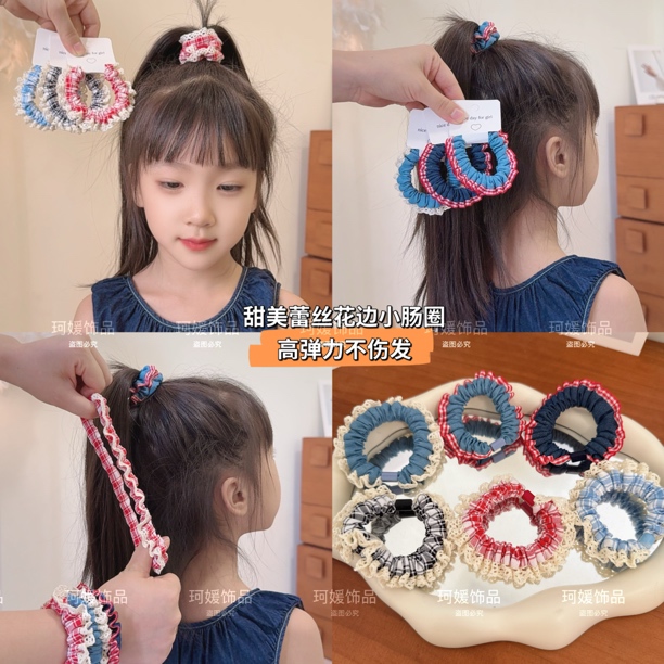 新款甜美蕾花边牛仔发圈时尚百搭少女发绳高颜值百搭马尾发饰礼物