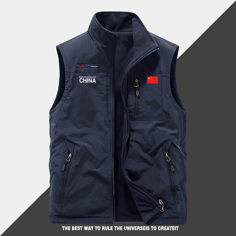 中国队China双面穿马甲外套男秋冬加绒保暖运动背心工装无袖外套