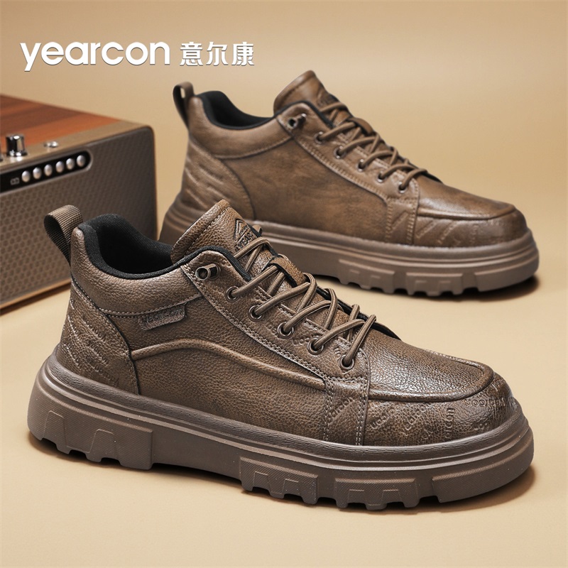 意尔康正版男鞋2025新款秋冬季爆款男士免系鞋带休闲皮鞋增高板鞋