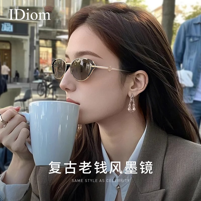 iDiom复古老钱风猫眼墨镜女款防晒金边高级感防紫外线太阳眼镜