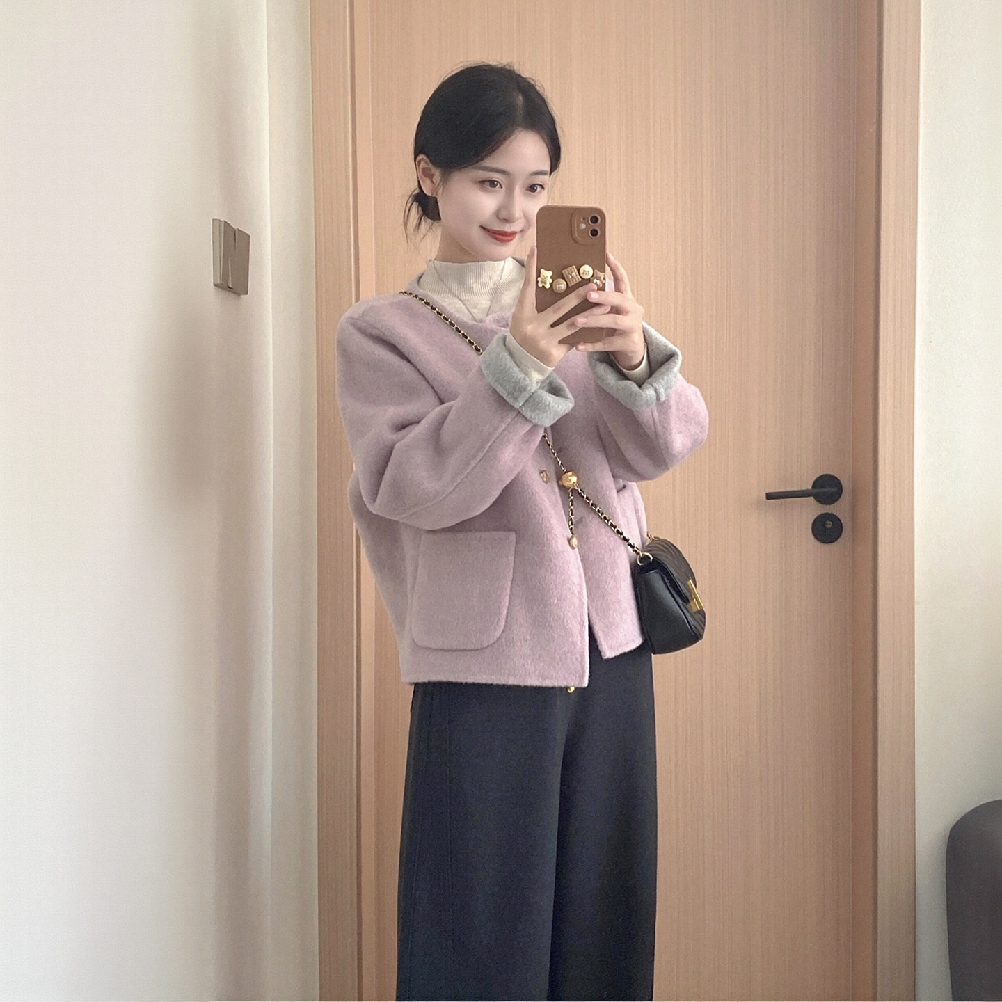 巨好看的秋冬一整套韩系氛围感两穿毛呢外套内搭上衣阔腿裤三件套