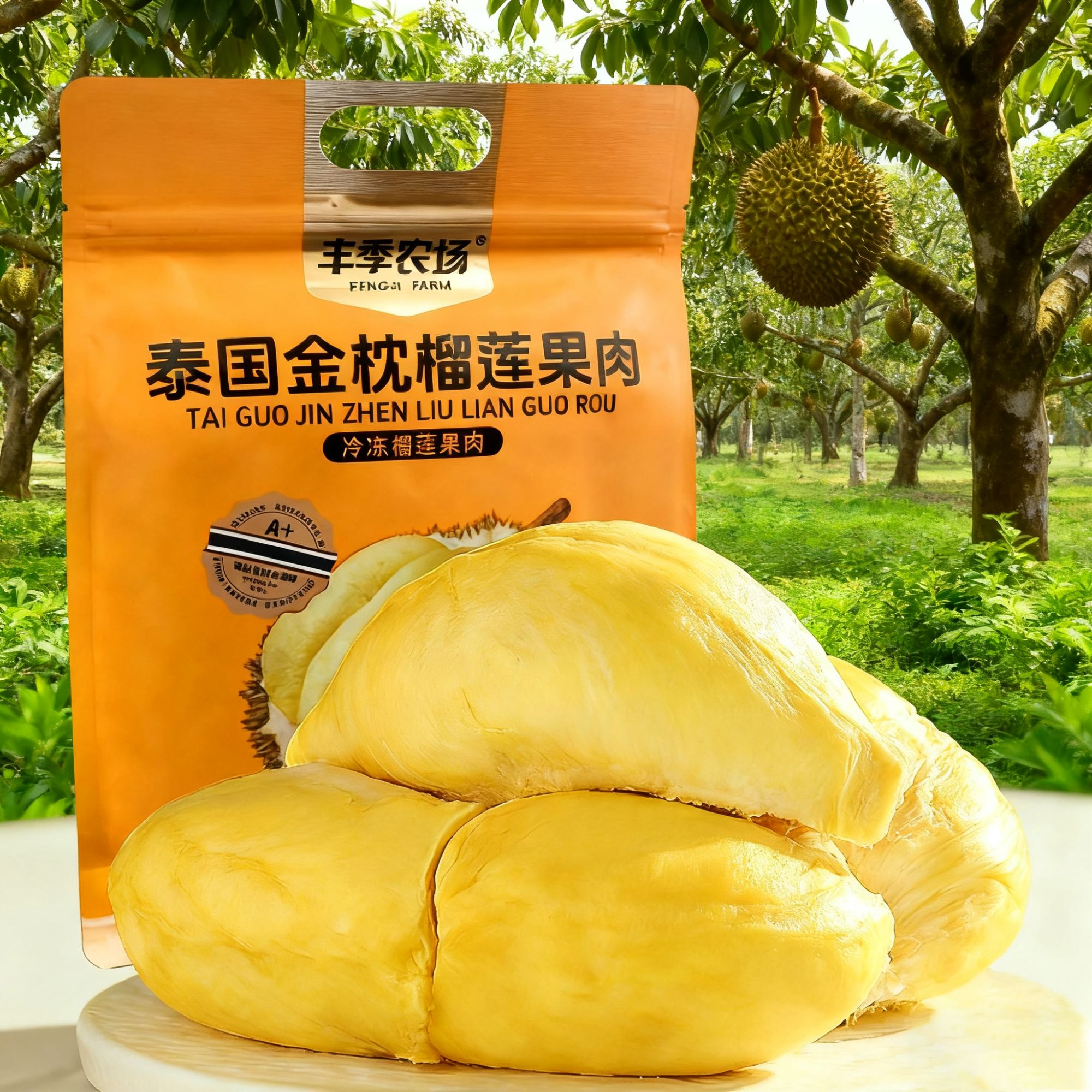 【丰季农场】泰国金枕冷冻榴莲肉A自然树熟老树果肉1000g/袋