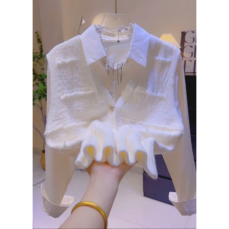 791流苏条马甲衬衣两件套百搭针织开衫马甲秋冬毛衣针织衫小香风