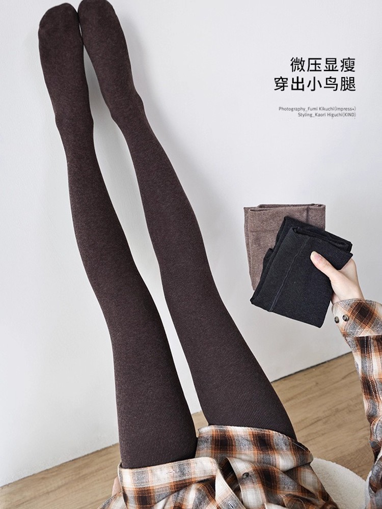 连裤袜女精梳棉秋冬加绒加厚保暖连裤袜美拉德咖色收腹提臀踩脚袜